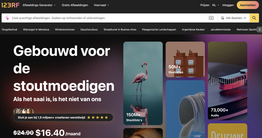 123RF testrapport nl.123rf.com homepage 1