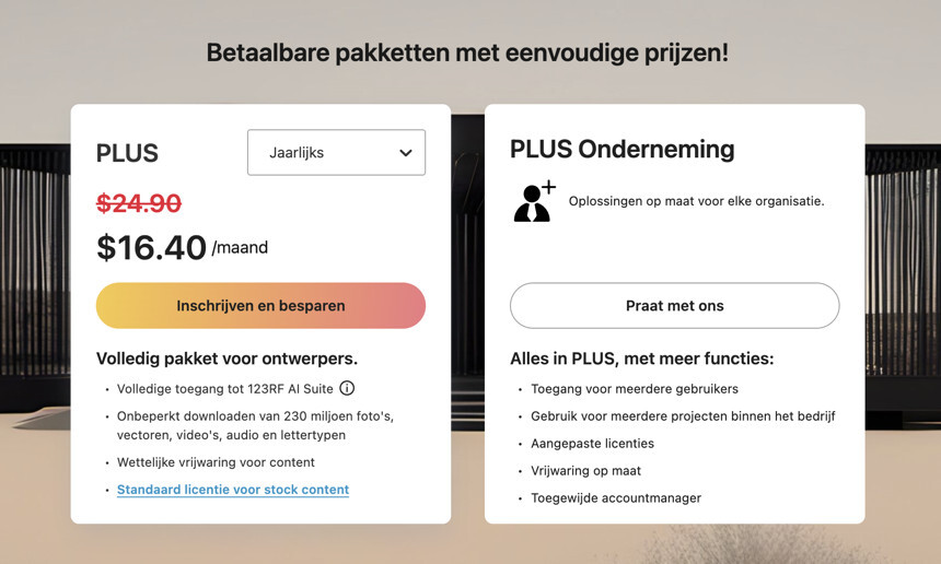 123RF testrapport nl.123rf.com/plus/pricing 1