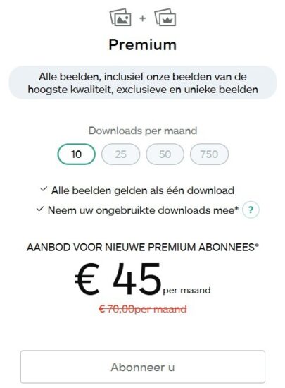 iStock prijzen voor abonnementen