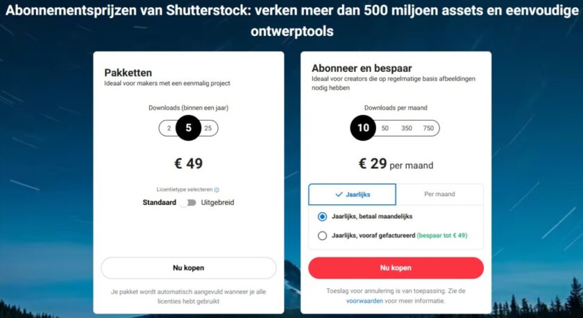 shutterstock prijzen 