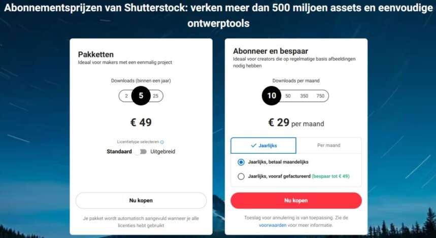 shutterstock prijzen