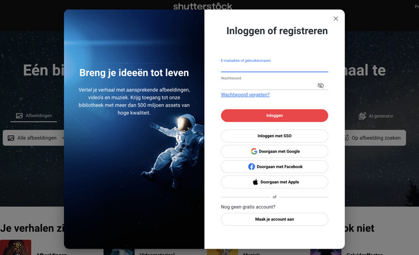 inloggen shutterstock