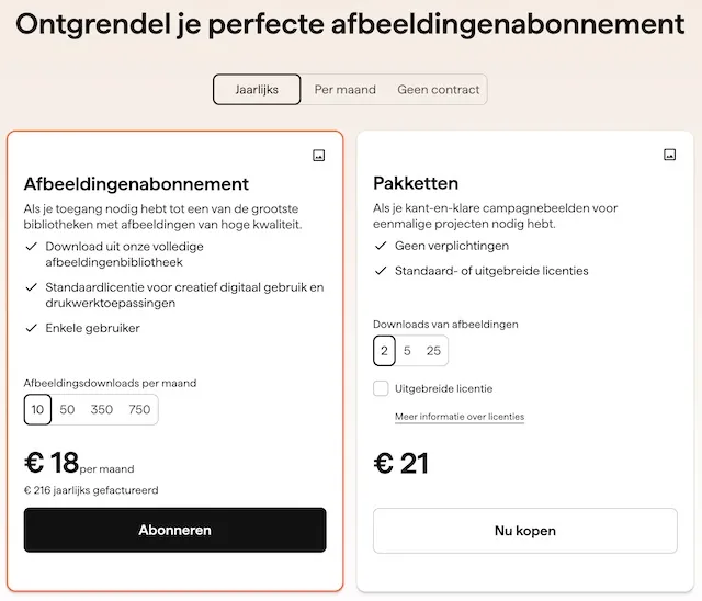 Actuele prijzen van Shutterstock